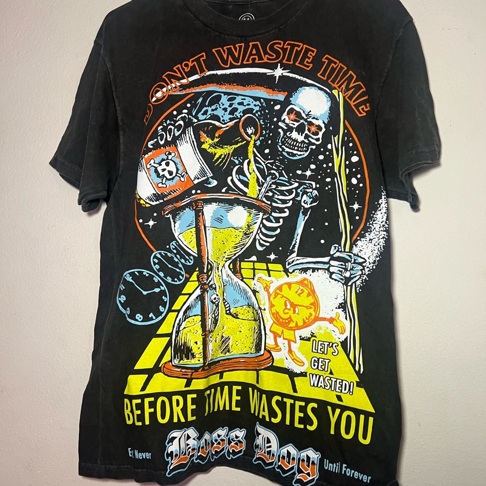 Black Graphic T-Shirt with Skeleton Design